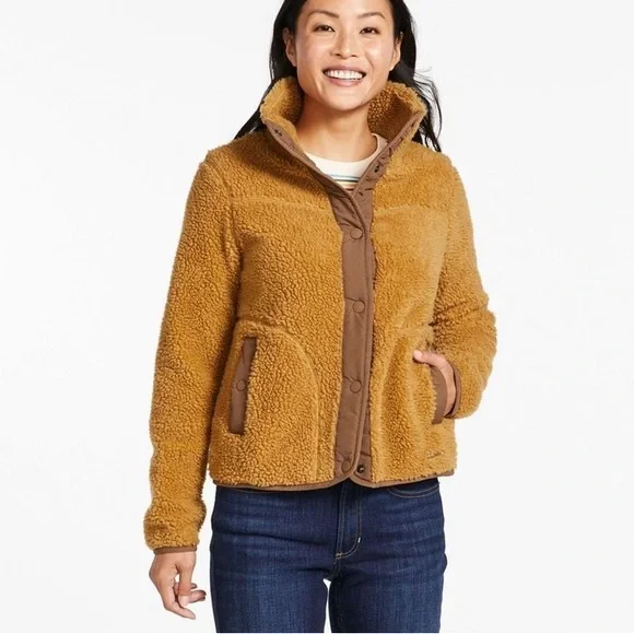 L.L. Bean Women's Bean's Sherpa Fleece Jacket XXS Reg Antique Gold - Picture 2 of 13